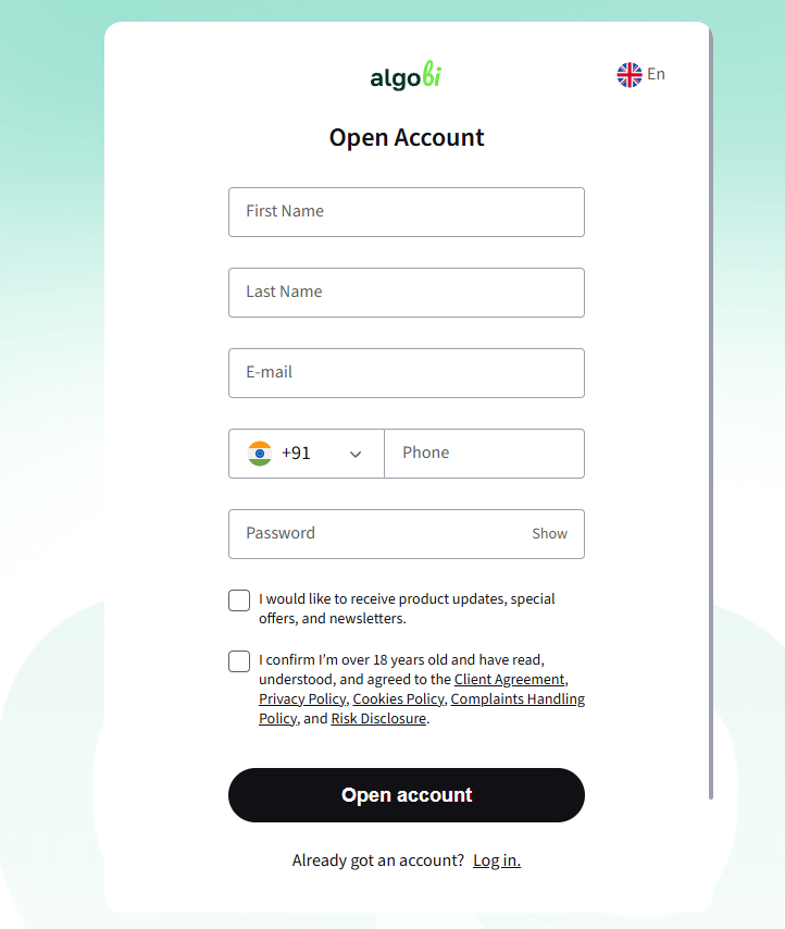 Sign Up Process of AlgoBi